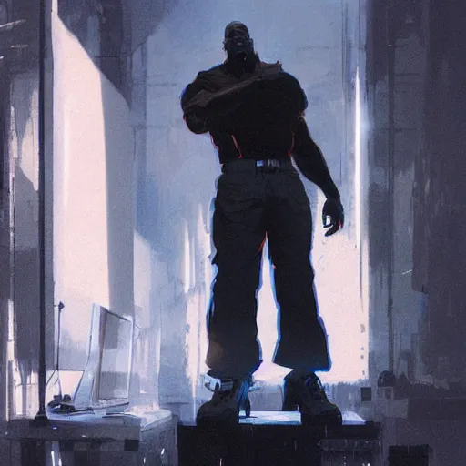 Image similar to Shaq stuck at work on Christmas, dramatic lighting, illustration by Greg rutkowski, yoji shinkawa, 4k, digital art, concept art, trending on artstation