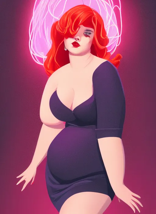 Image similar to full body portrait of teenage cheryl blossom, obese, bangs, sultry, realistic, red hair, sultry smirk, wavy hair, pink skirt, fat, belly, intricate, elegant, glowing lights, highly detailed, digital painting, artstation, concept art, smooth, sharp focus, illustration, art by wlop, mars ravelo and greg rutkowski