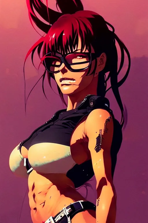 Prompt: a ultradetailed beautiful panting of revy from black lagoon, by conrad roset, greg rutkowski and makoto shinkai, trending on artstation