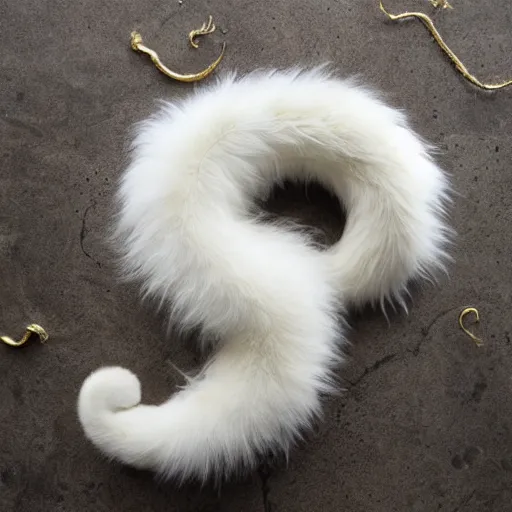 Prompt: furry fluffy floof serpent, white marble with gold accents, by ellen jewett