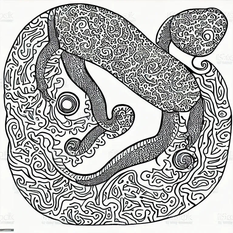 Image similar to chameleon, ornaments, fractal, ink drawing, line art, colouring page, vector art