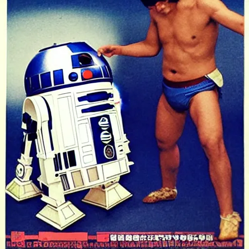 Image similar to poster for antonio inoki vs. r 2 d 2, japan, 1 9 7 0, detailed