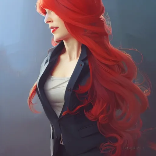 Prompt: a girl wearing a business suit, red hair, cinematic, stunning, highly detailed, digital painting, artstation, smooth, hard focus, illustration, art by artgerm and greg rutkowski and alphonse mucha