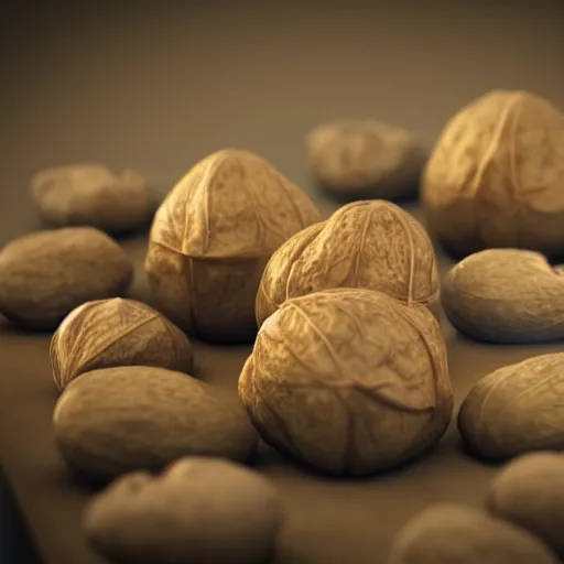 Image similar to two walnuts staring at someone on a computer, 3 d render