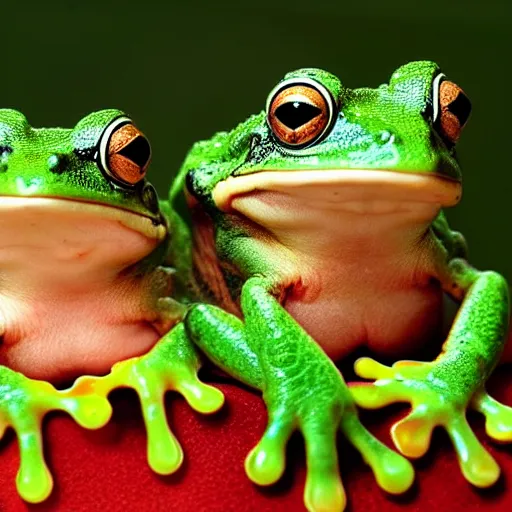 Prompt: a stack of frogs on top of each other