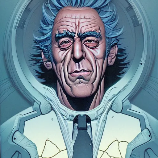 Prompt: total recall rick sanchez portrait by charles vess and james jean and erik jones and rhads, inspired by fly, beautiful fine face features, intricate high details, sharp, ultradetailed