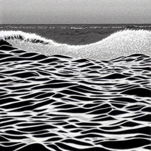 Prompt: ocean swells by Moebius, black and white