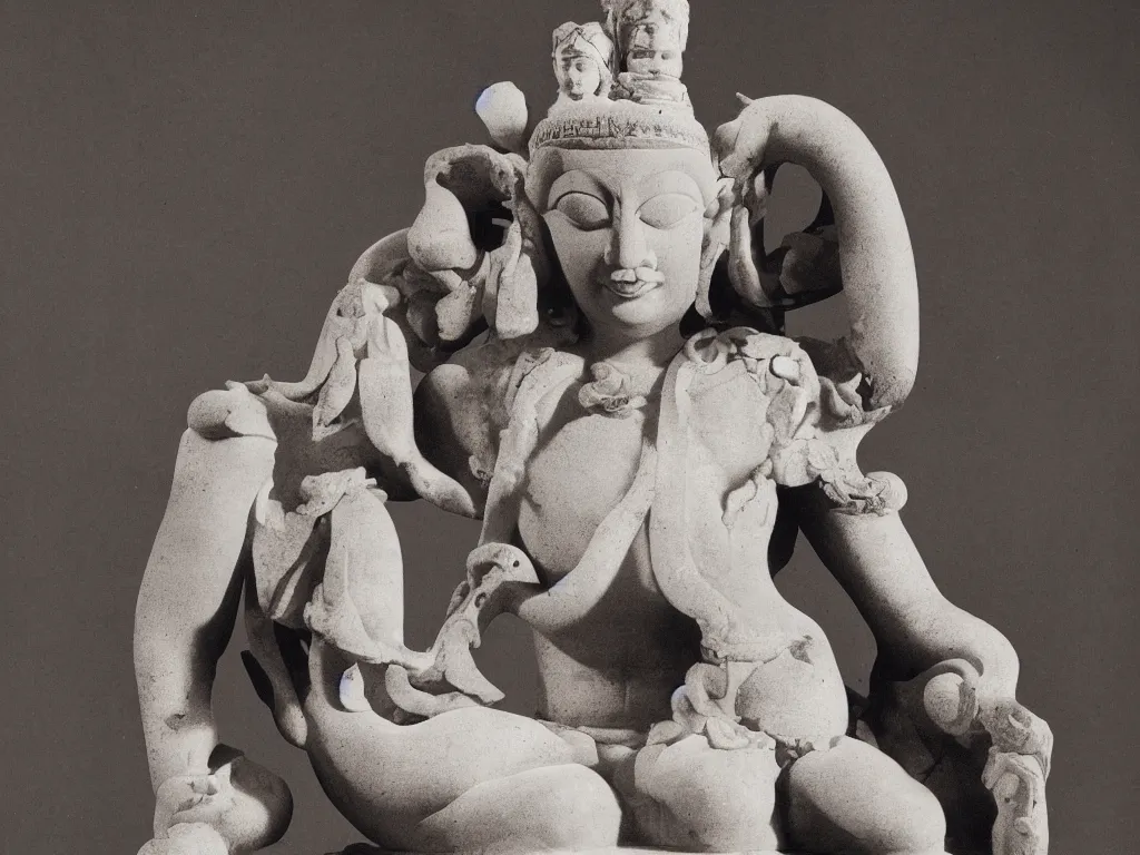 Image similar to flaming gothic burmese marble statue of a deity, throne. karl blossfeldt, salvador dali