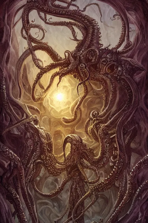 Image similar to ancient eldritch horror cthulhu, concept art, digital art, tarot card, highly detailed