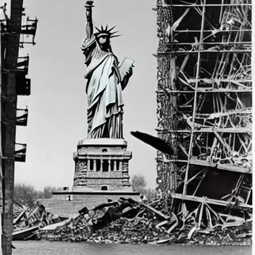 Prompt: statue of liberty destroyed, old