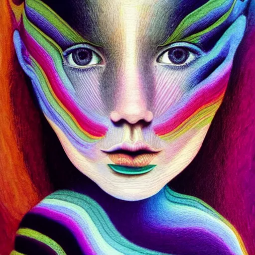 Image similar to beautiful detailed artistic portrait of a person travelling between different astral planes. reality is more interesting than you think. stripes if light. grainy and rough. fine detail. soft colour scheme. artistic detailed painting by lurid ( 2 0 2 2 ). featured on deviantart.