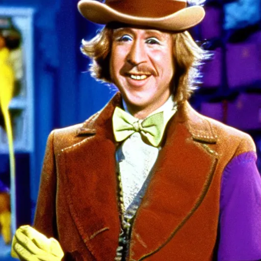 Image similar to a frame from the 1 9 7 1 movie willy wonka and the chocolate factory, starring tim allen, portrait, in focus, smiling