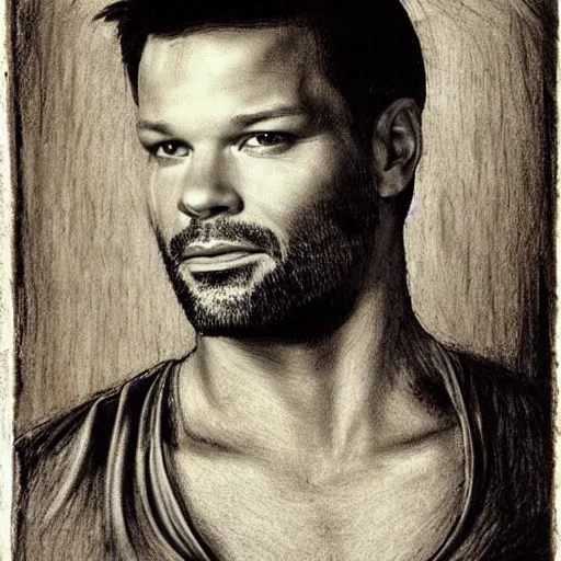 Prompt: ricky martin drawn by leonardo da vinci