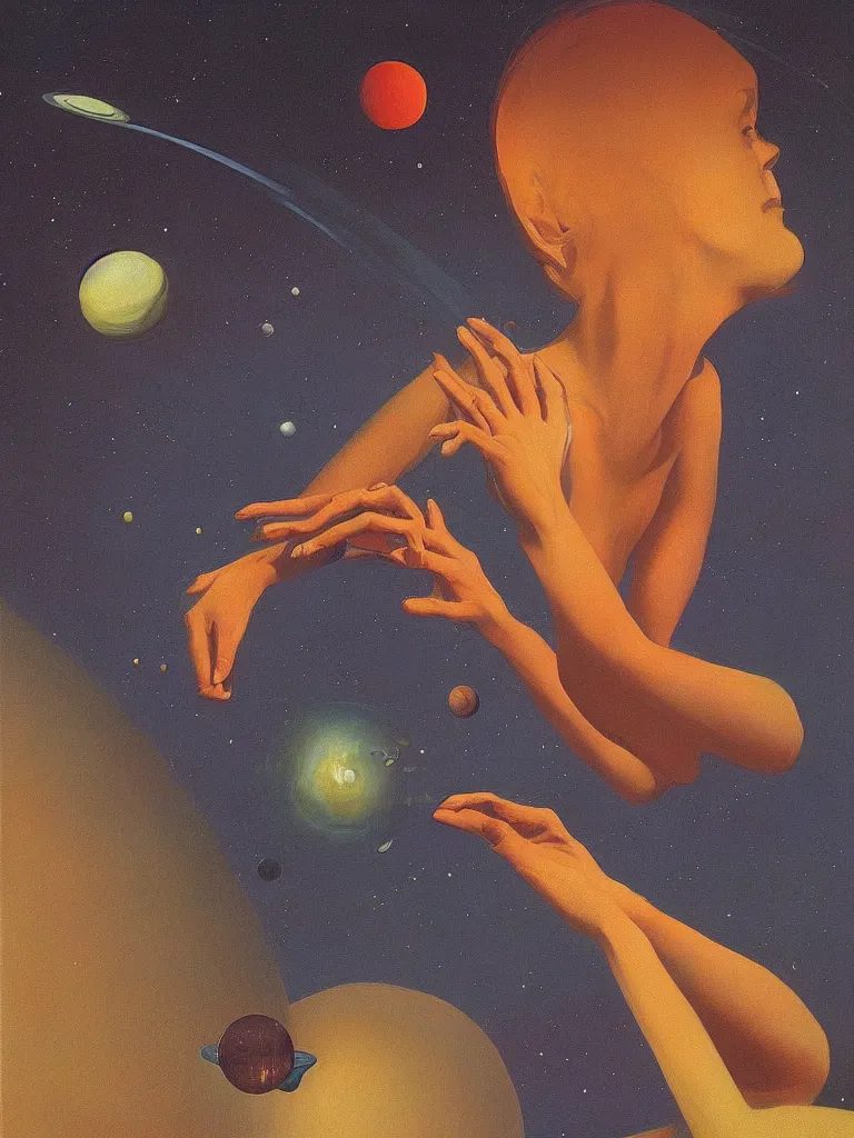 Image similar to woman wearing astronout suit and catch a planet on her hand edward hopper and james gilleard, zdzislaw beksinski highly detailed