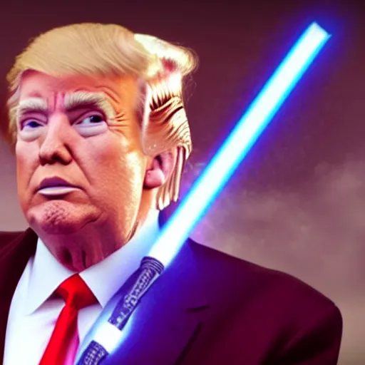 Prompt: A film still of Donald Trump a as Jedi king realistic,detailed