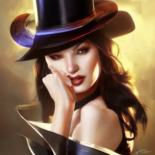 Prompt: sara pezzini as zatanna from dc comics, trending on artstation, digital art, by stanley artgerm lau, wlop, rossdraws, james jean, andrei riabovitchev, marc simonetti, yoshitaka amano