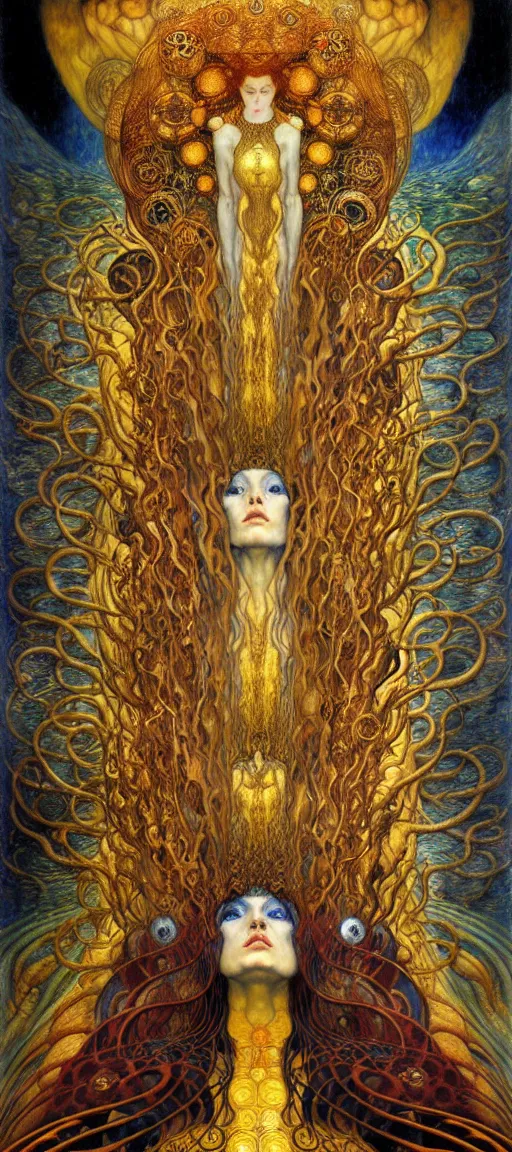 Image similar to Divine Chaos Engine by Karol Bak, Jean Delville, William Blake, Gustav Klimt, and Vincent Van Gogh, symbolist, visionary