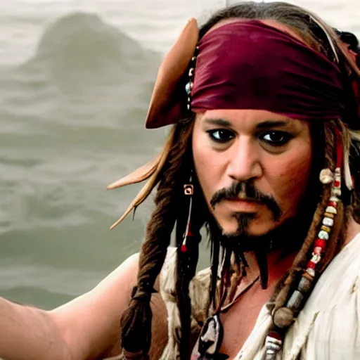 Image similar to bill murray plays jack sparrow, film still, establishing shot, promotional shot