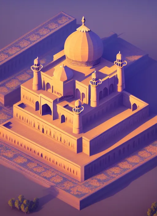 Prompt: a low poly isometric render of taj mahal in the style of monument valley, intricate, elegant, smooth shading, soft lighting, illustration, simple, solid shapes, by magali villeneuve, jeremy lipkin and michael garmash, rob rey and kentaro miura style, octane render