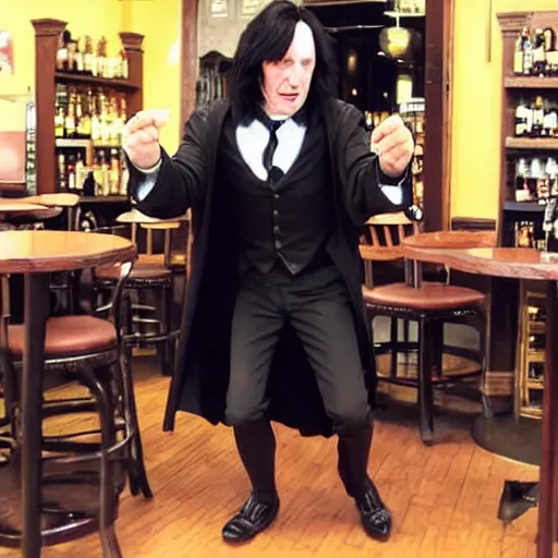 Image similar to Severus Snape dances in a bar, realistic, full body, very detailed, super realistic