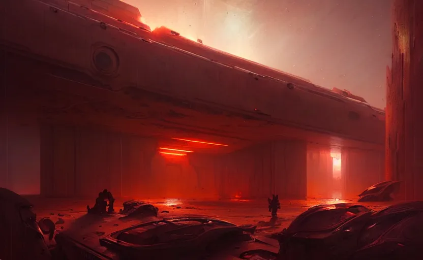 Image similar to abandoned mars outpost, horror sccene, by Greg Rutkowski and Gaston Bussiere, dim lighting, beautiful volumetric-lighting-style atmosphere, futuristic atmosphere, intricate, detailed, photorealistic imagery, artstation