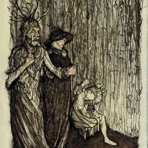 Image similar to the mother was great. she made even the giants look small. the giants were great. thou art tiny, like a little doll. arthur rackham illustration, extremely high quality