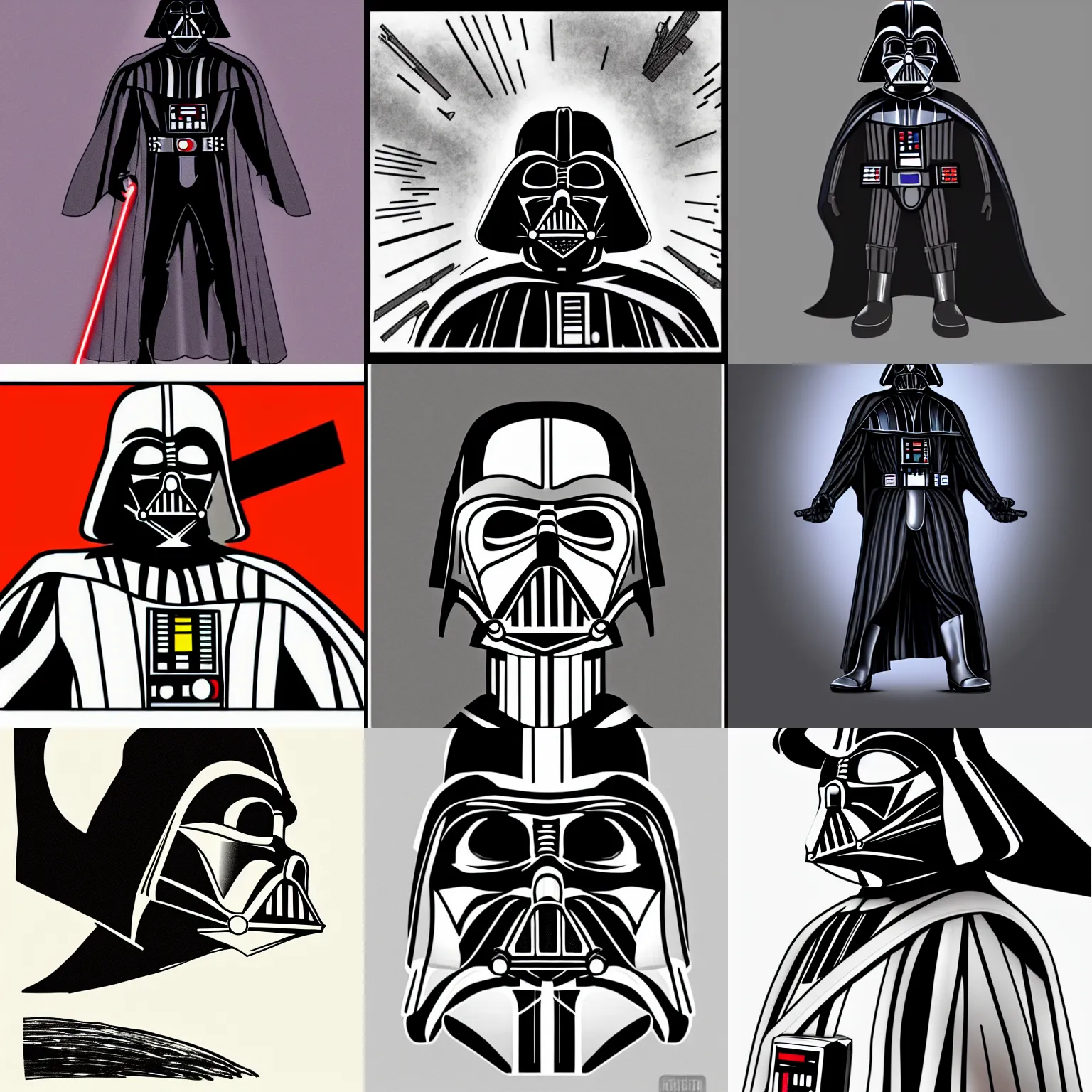 Image similar to a cartoon darth vader, high res, smooth lines