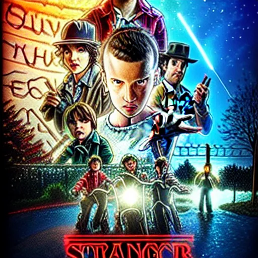 Prompt: a romantic comedy movie poster of stranger things
