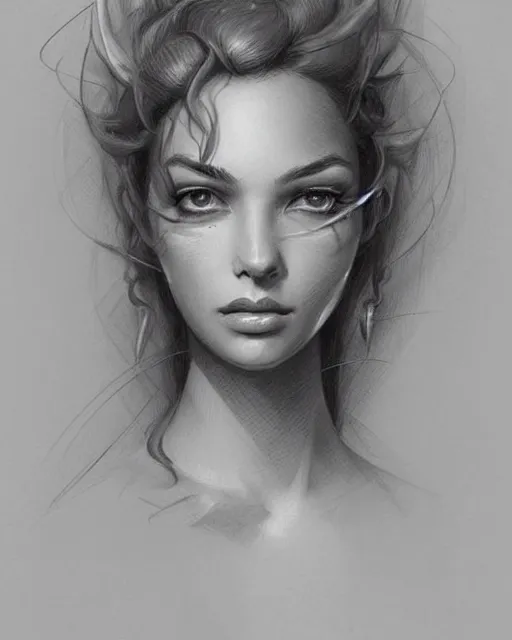Prompt: a beautiful hyperrealistic portrait pencil sketch from a picture, of a French nubile with stoic attitude by Peter Mohrbacher, technical drawing, blueprint diagram, trending on artstation