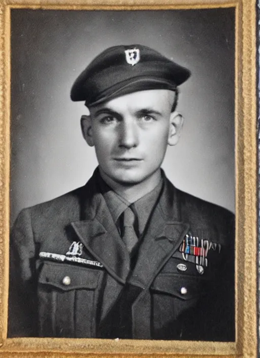 Image similar to grainy 1940’s WWII military portrait, professional portrait HD, authentic