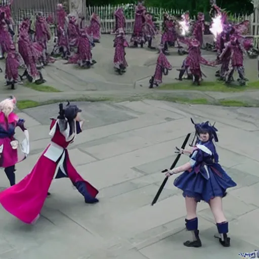 Prompt: live action touhou battle scene