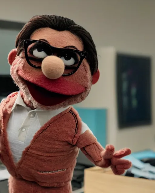 Image similar to david wallace as a muppet. highly detailed felt. hyper real photo. 4 k.