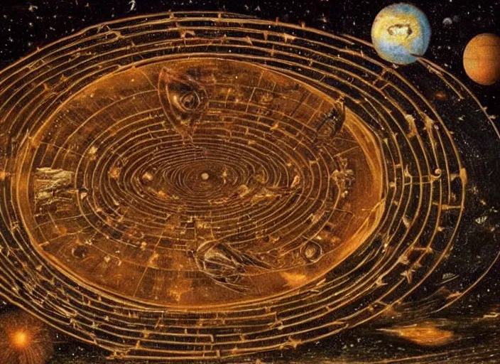 Image similar to the epic entire interstellar universe depicted by Leonardo da Vinci