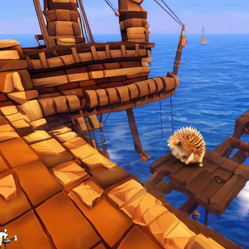 Image similar to hedgehog on a ship in seqa of thieves, game, epic