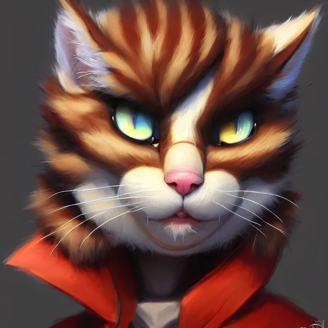 Image similar to character concept art of a young male anthropomorphic furry cat | | cute - fine - face, pretty face, key visual, realistic shaded perfect face, fine details by stanley artgerm lau, wlop, rossdraws, james jean, andrei riabovitchev, marc simonetti, and sakimichan, trending on artstation