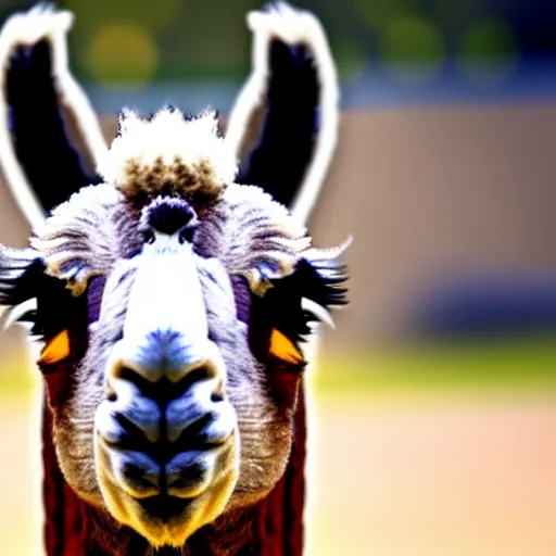 Prompt: a photo of a llama dunking a basketball, 4 k, photography, high resolution