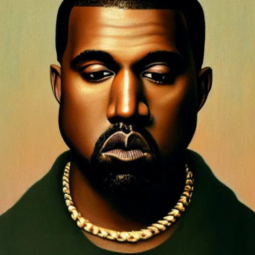 Image similar to a renaissance painting of kanye west, portrait view, oil paint