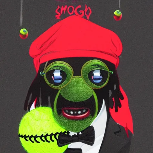 Image similar to snoop dogg tennis ball monster ,tennis ball, digital art, smoke, fantasy,chalk, magic, trending on artstation, ultra detailed, professional illustration by Basil Gogos