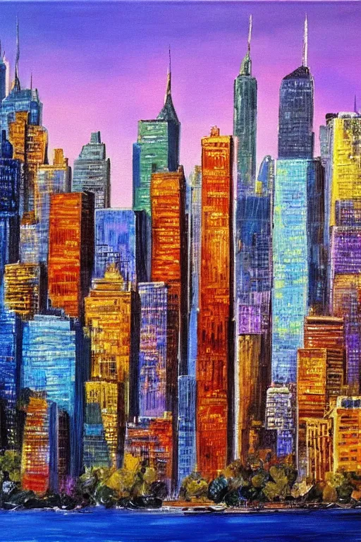 Image similar to bob ross painting of new york cityscape