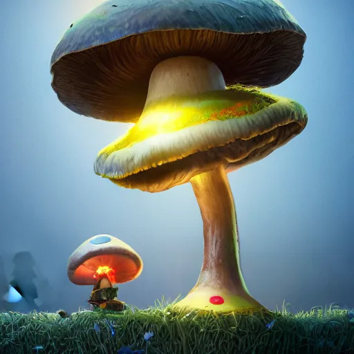 Image similar to : kawaii mushroom Character ,hyper detailed art station  parabolic lighting contest winners unrealengine trending on artstation,cinematic, hyper realism, high detail, octane render, 8k