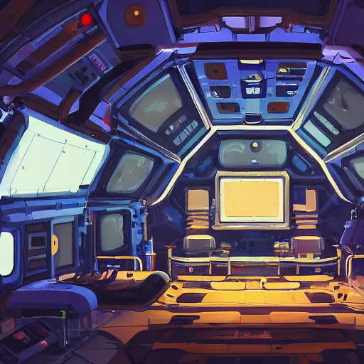 Prompt: Interior of a space station cluttered with electronics and science experiments, Sci-fi, View of earth from the window, Atmosphere, Dramatic lighting, Epic composition, Low angle, Wide angle, by Miyazaki, Nausicaa Ghibli, Breath of The Wild