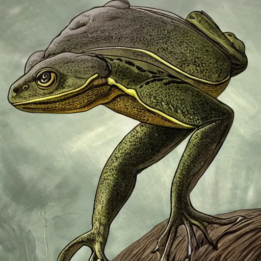 Prompt: fantasy illustration of giant mutant frogs