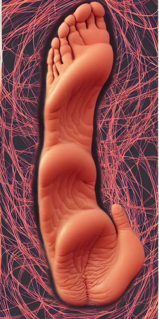 Image similar to peter de jong attractors morphing into a human foot, vhs footage