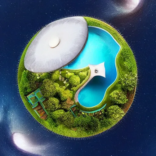 Image similar to “floating island in the space, with a waterfalls, 4k image, award winning”