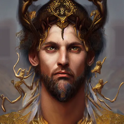 Image similar to portrait zeus, tarot cards, ornate, ultradetailed, digital art, irina french, heraldo ortega, mandy jurgens, golden ratio, art canvas, award winning, masterpiece trending on artstation 8 k 1 5 0 mpx