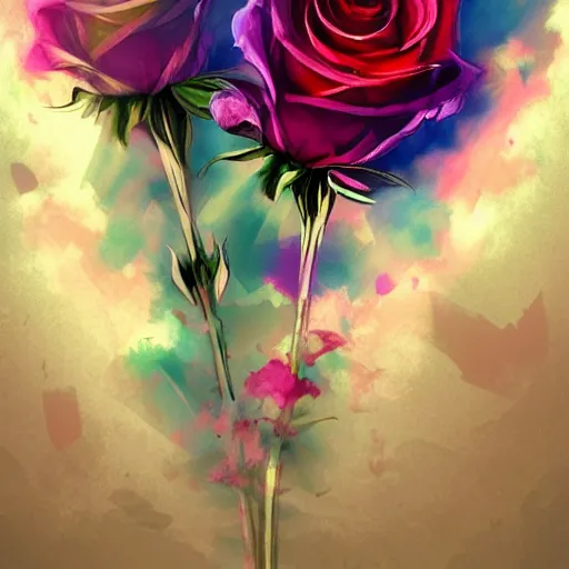 Image similar to Smoke infused colorful roses, illustration, hazy, atmospheric, inspiring, digital art, award winning, artstation,