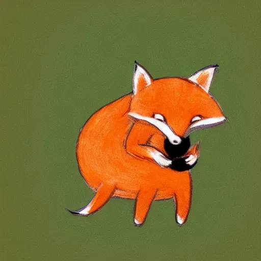 Image similar to minimalistic cute fox eating a fish, sketch, pastel