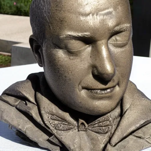 Image similar to metal bust of artist christian funnell, accurate likeness