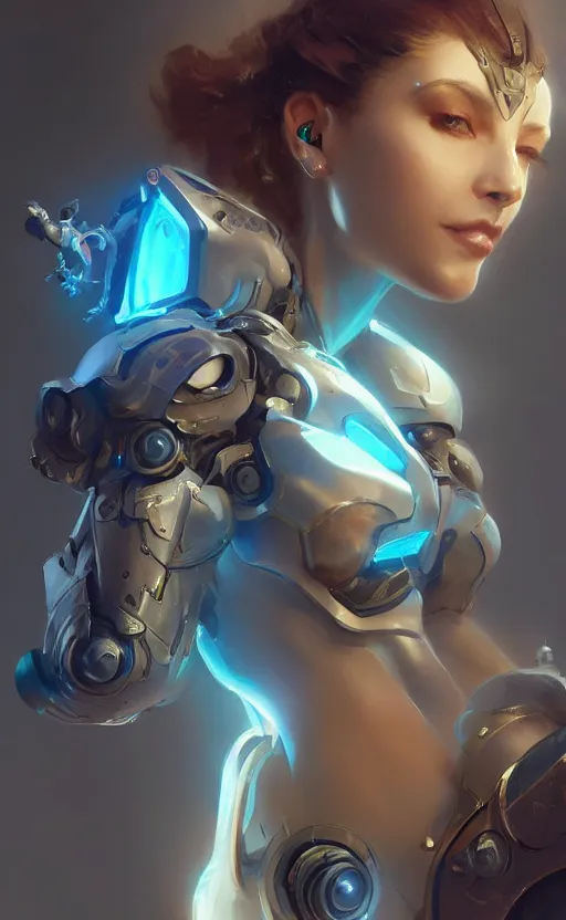 Prompt: alluring futuristic cyborg goddes. by craig mullins, concept art, inrincate, sharp focus, digital painting, unreal engine, cgsociety, neoclassical, mech, fractal flame, cinematic, overwatch skin, highly detailed