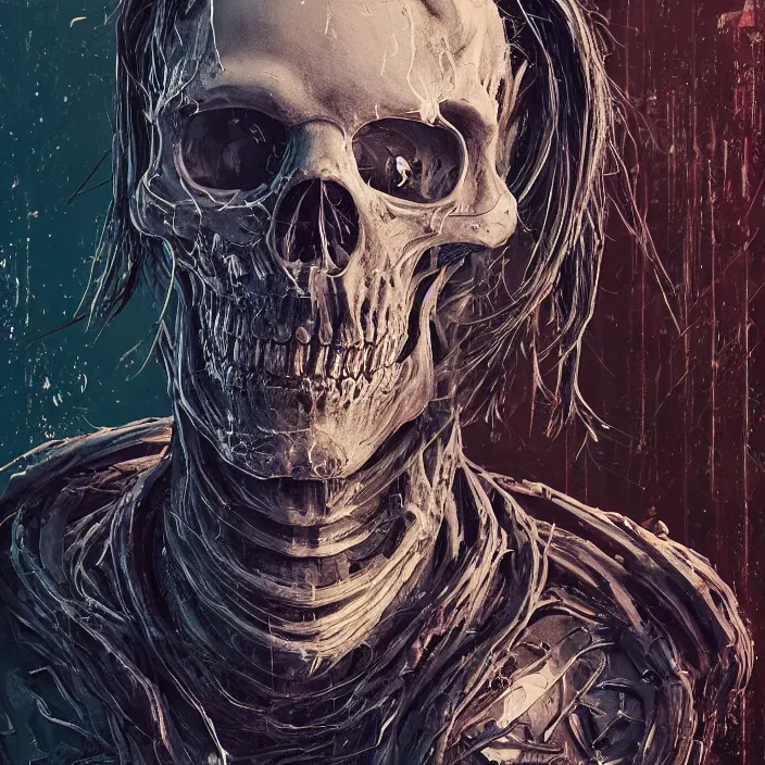 Image similar to portrait of skeleton as Keanu. intricate abstract. intricate artwork. nightmare fuel. by Tooth Wu, wlop, beeple, dan mumford. octane render, trending on artstation, greg rutkowski very coherent symmetrical artwork. cinematic, hyper realism, high detail, octane render, 8k, iridescent accents